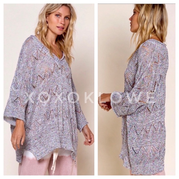 POL Grey Rainbow Confetti V Neck Lightweight Sweater Oversized - Picture 4 of 10